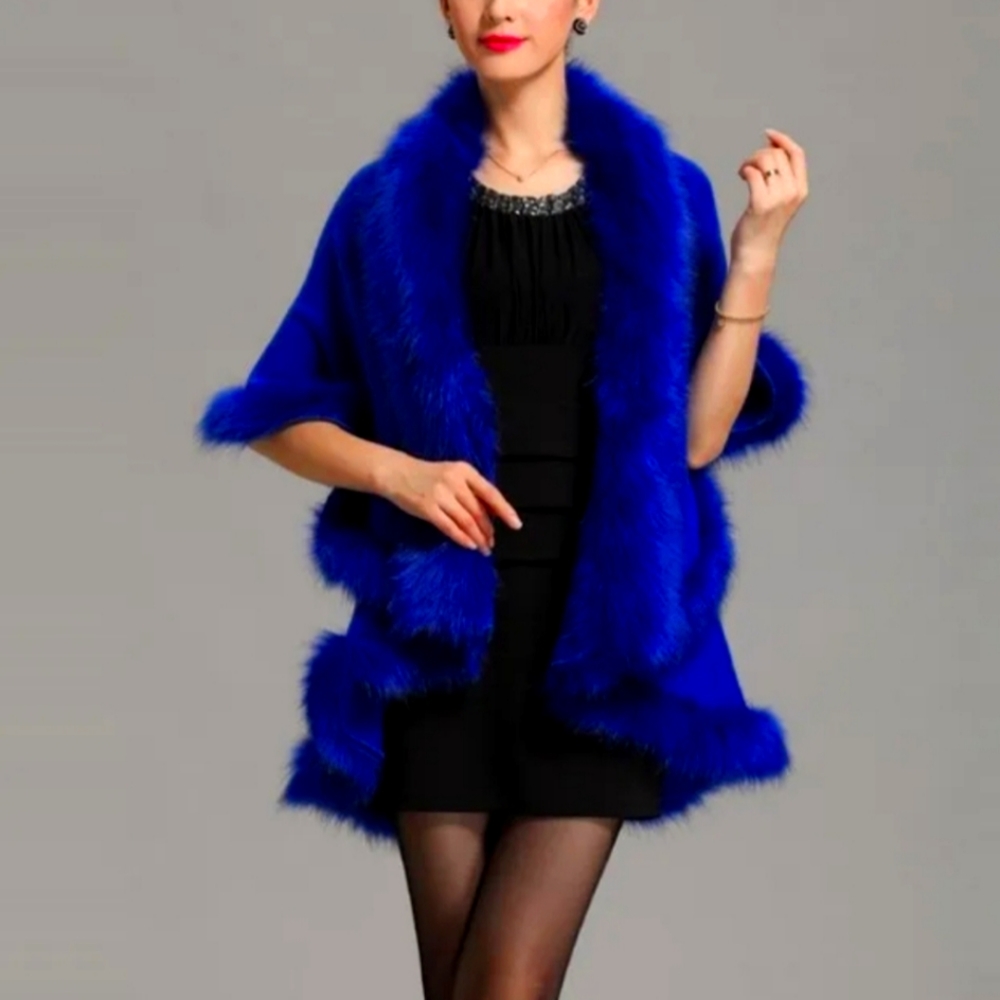 New Womens Faux Fox Fur Winter Warm Shawl Poncho Cape Cardigan Cloak Wrap Coat